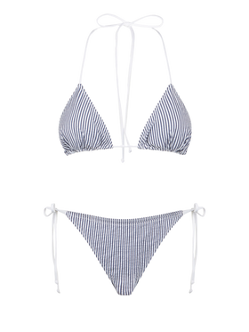 Damen-Triangel-Bikini aus Seersucker mit Streifendruck