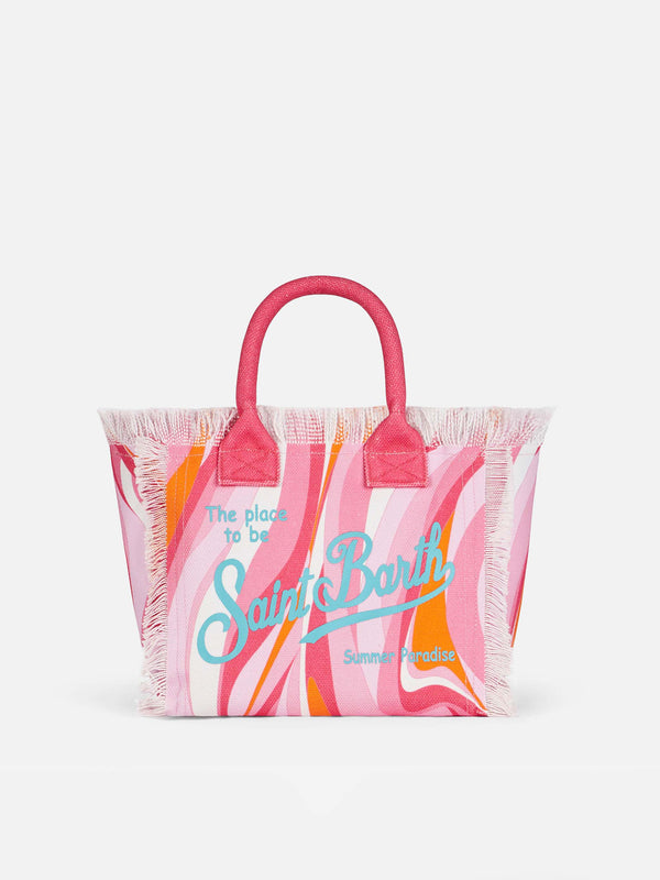 Mehrfarbige Colette-Handtasche aus Baumwollcanvas mit Wellendruck
