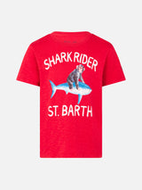 Rotes Jungen-T-Shirt mit Hai-Reiter-St-Barth-Aufdruck