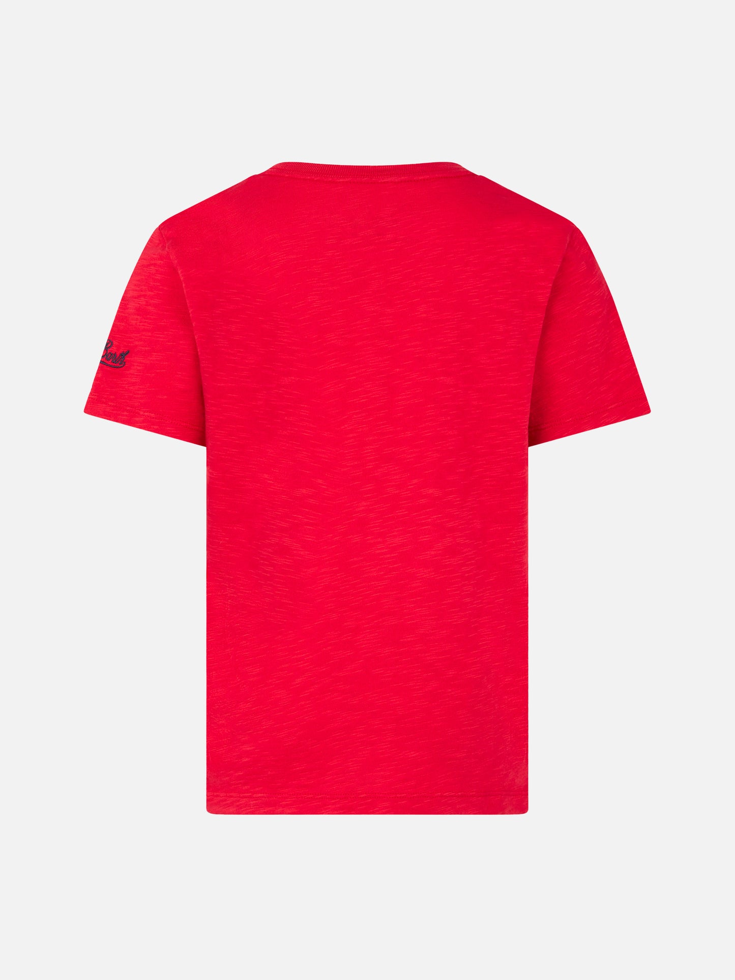 Rotes Jungen-T-Shirt mit Hai-Reiter-St-Barth-Aufdruck
