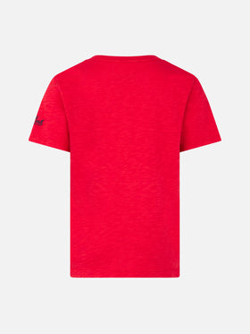 Rotes Jungen-T-Shirt mit Hai-Reiter-St-Barth-Aufdruck