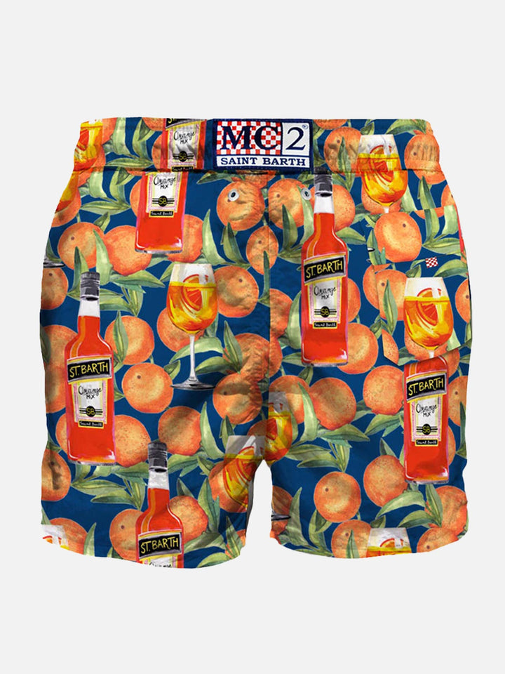 Mid-length swim short spritz time blue print