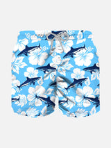 Badeshorts für Jungen mit geflocktem Hai-Print