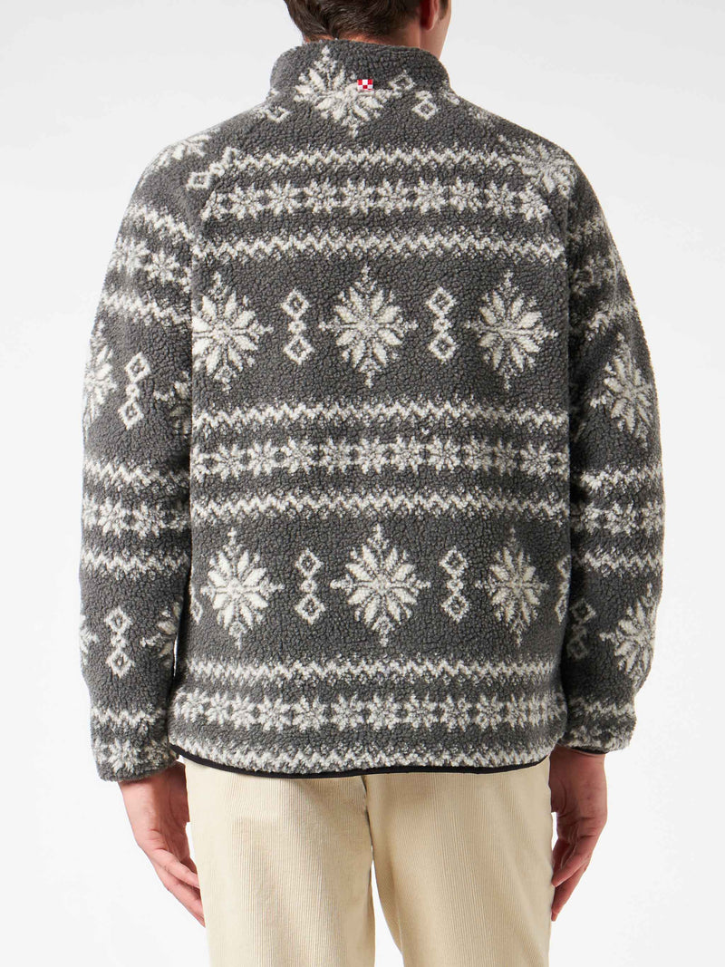 Man sherpa jacket with fair-isle print