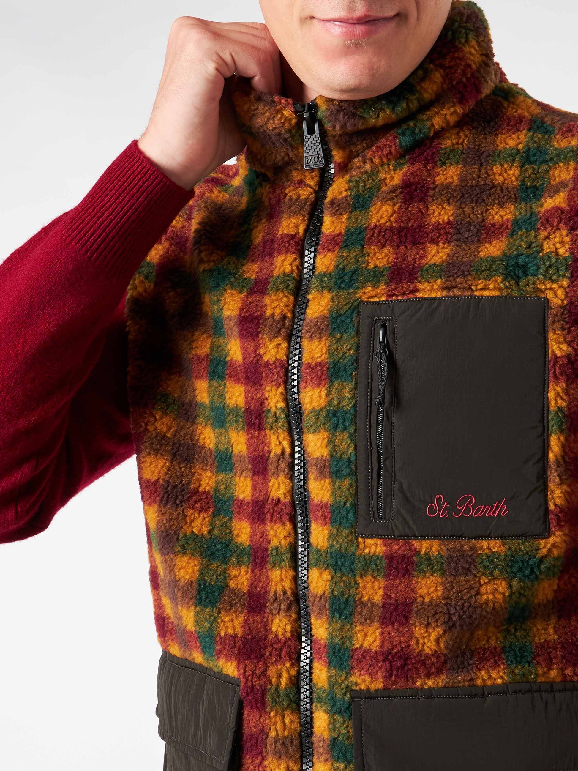 Man check sherpa vest jacket with patch pockets - MC2 Saint Barth