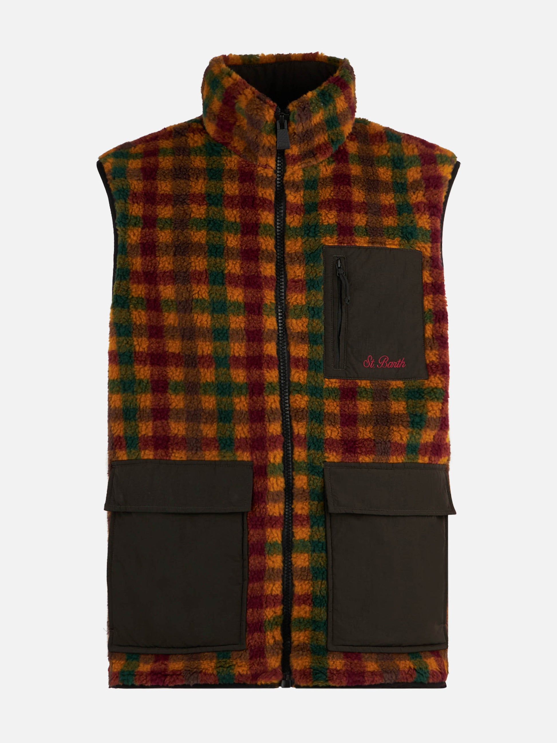 Man check sherpa vest jacket with patch pockets - MC2 Saint Barth