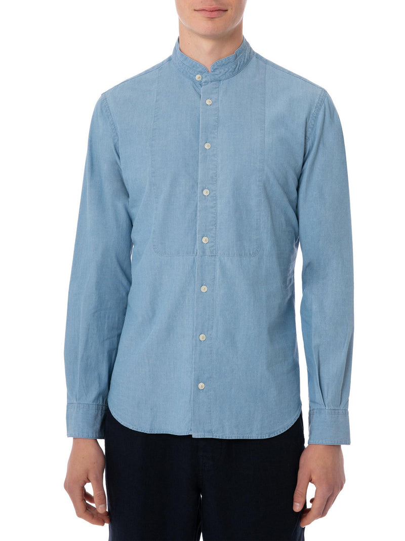 Camicia da uomo in lino denim celeste