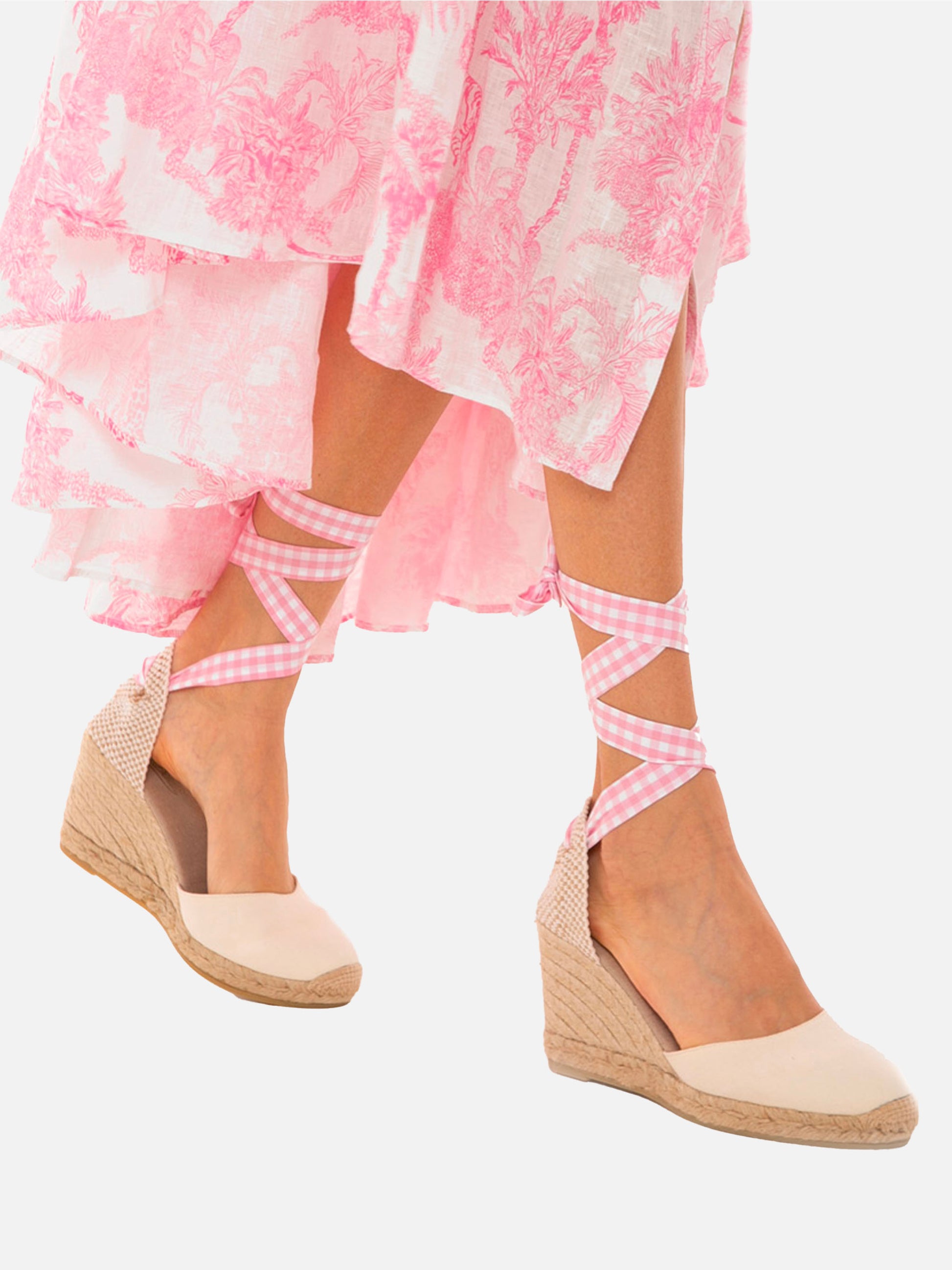 Natural print canvas espadrillas with hight wedge and ankle lace - MC2 Saint Barth
