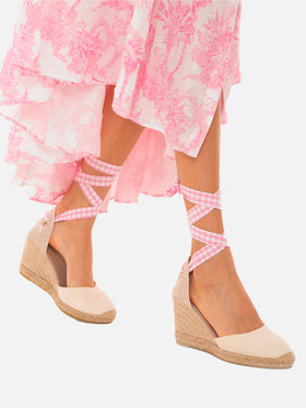 Natural print canvas espadrillas with hight wedge and ankle lace - MC2 Saint Barth
