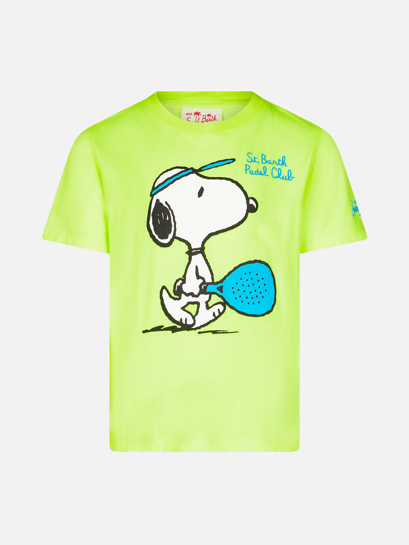 Jungen-T-Shirt aus fluogelber Baumwolle mit Snoopy Padel-Aufdruck | SNOOPY – PEANUTS™ SONDEREDITION