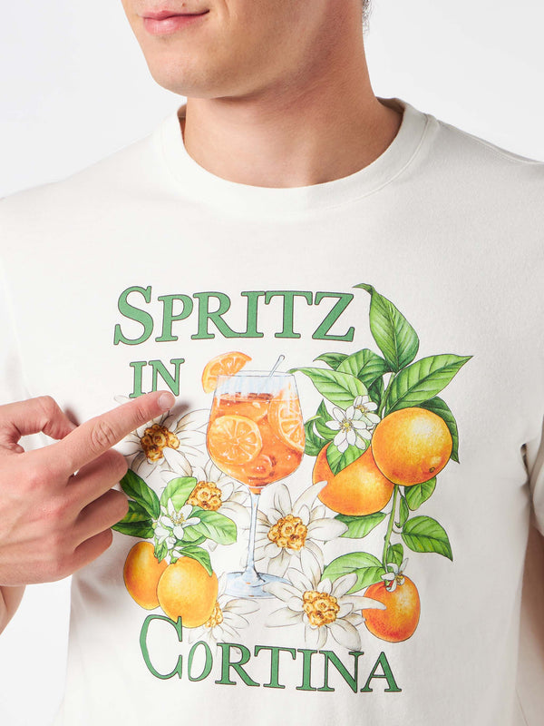 Herren-T-Shirt aus schwerer Baumwolle mit Spritz- und Cortina-Aufdruck