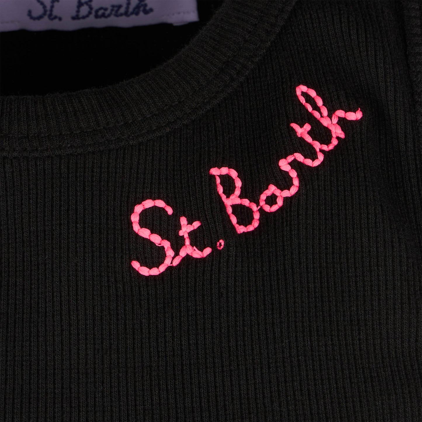 Canotta crop in cotone con ricamo St. Barth