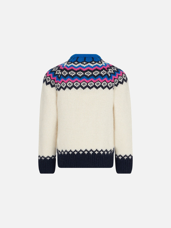 Girl sweater with nordic jacquard pattern