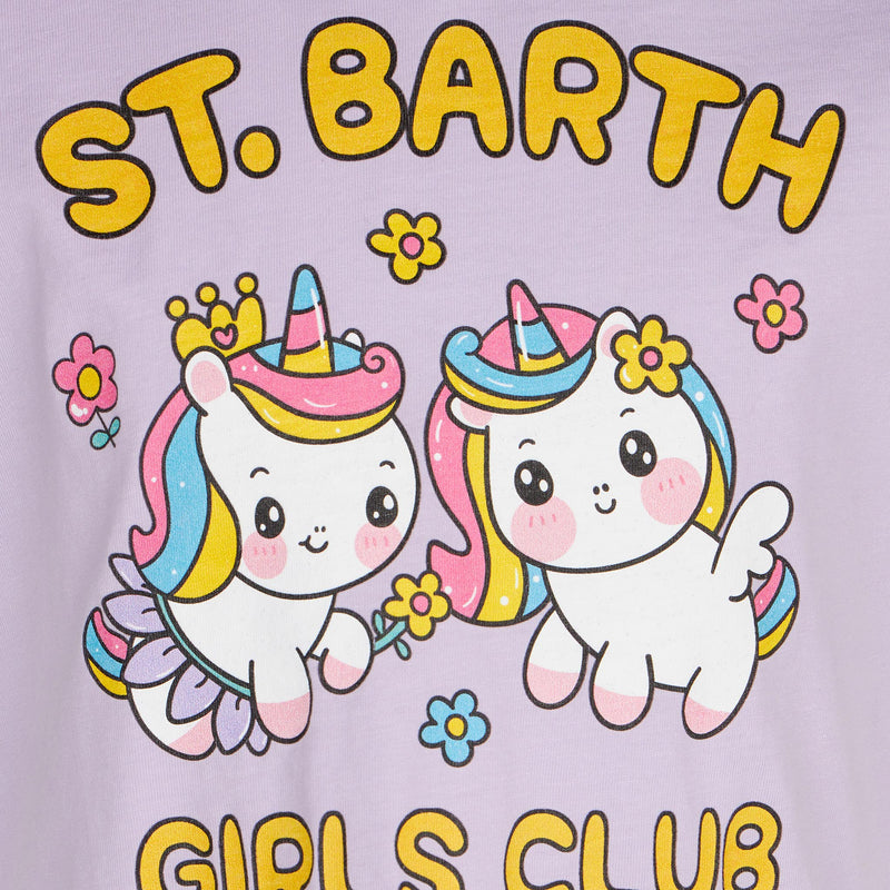 Girl t-shirt with St. Barth Girls Club and unicorns print