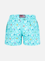 Boy light blue swim shorts with starfish print and comfort fabric