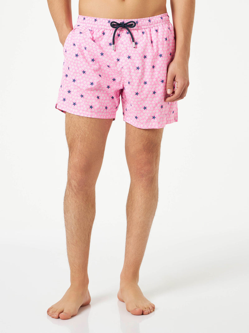 Bequeme Herren-Badeshorts aus leichtem Stoff mit Seestern-Print