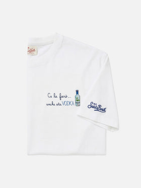 Arnott cotton T-shirt in white with Ce la farò anche sta Vodka embroidery