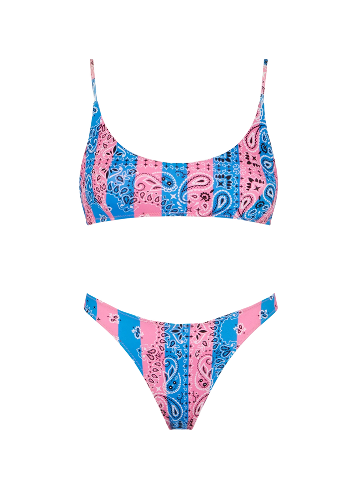 Damen-Bralette-Bikini mit gestreiftem Bandana-Print