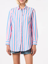 Camicia in cotone a righe con ricamo Dreaming St. Barth