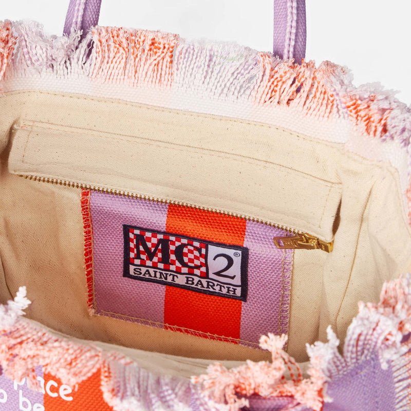 Colette cotton canvas handbag with lilac and red stripes