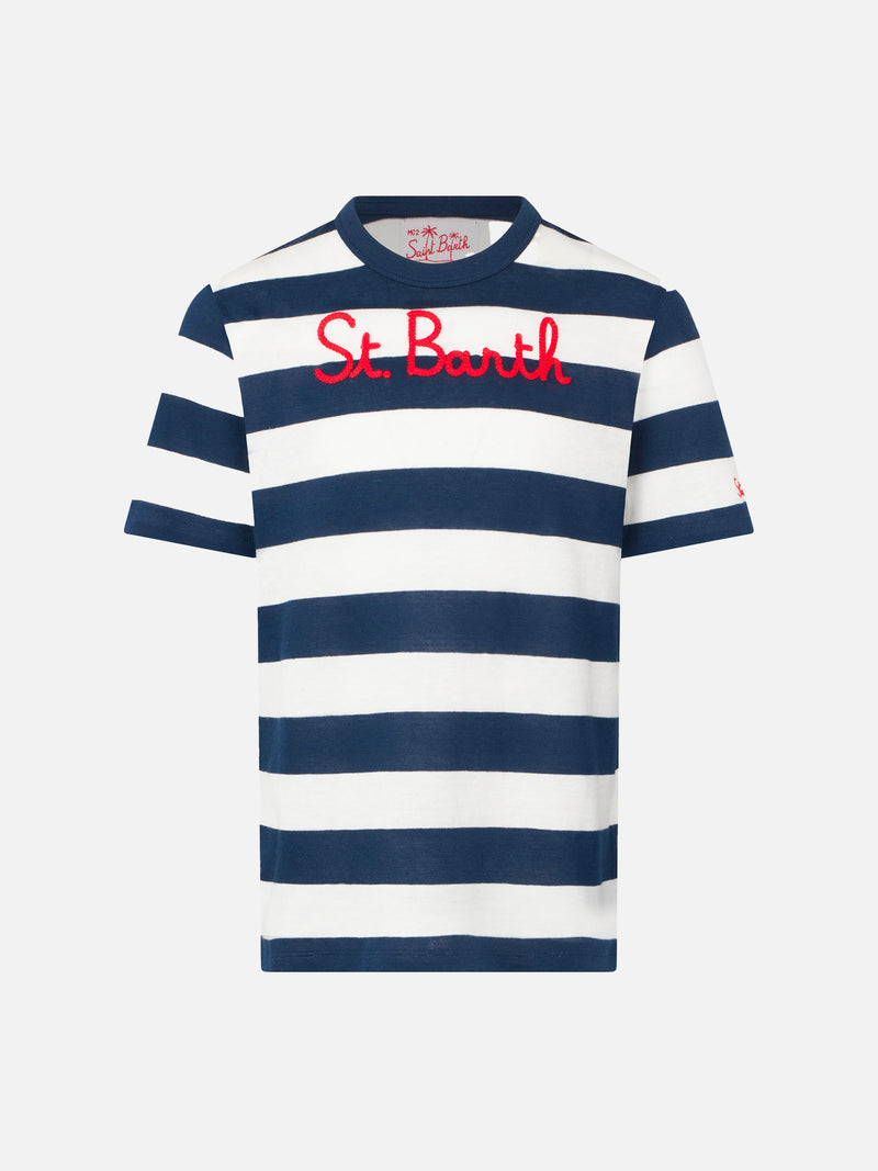 Blau gestreiftes Jungen-T-Shirt mit St. Barth-Stickerei