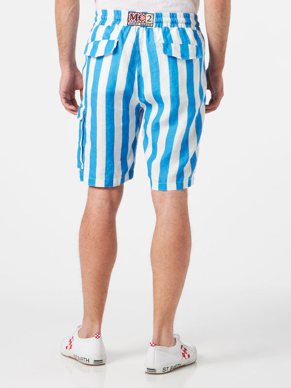 Herren-Bermudashorts aus Leinen mit weißen und blauen Streifen