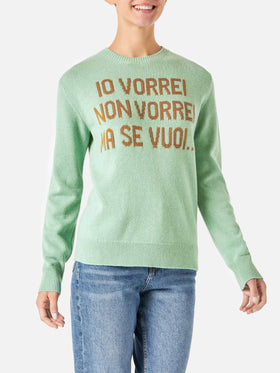 Grüner Damenpullover mit Jacquard Vorrei non vorrei ma se vuoi