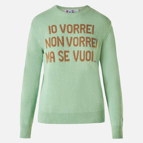 Grüner Damenpullover mit Jacquard Vorrei non vorrei ma se vuoi
