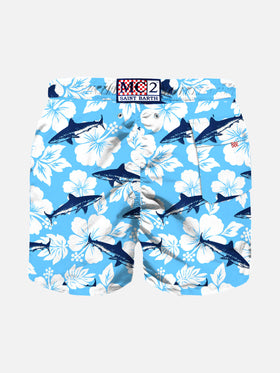 Boy swim shorts with flocked shark print - MC2 Saint Barth