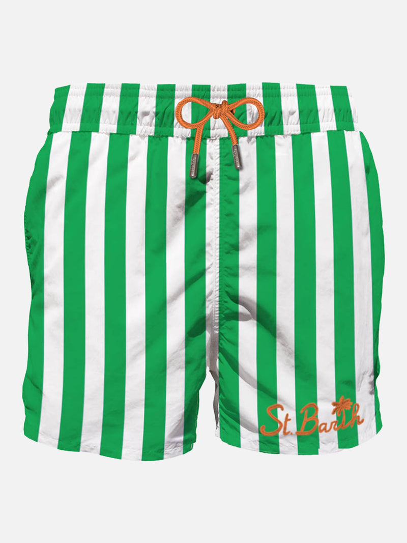 Green  mid-length swim shorts with  embroidery