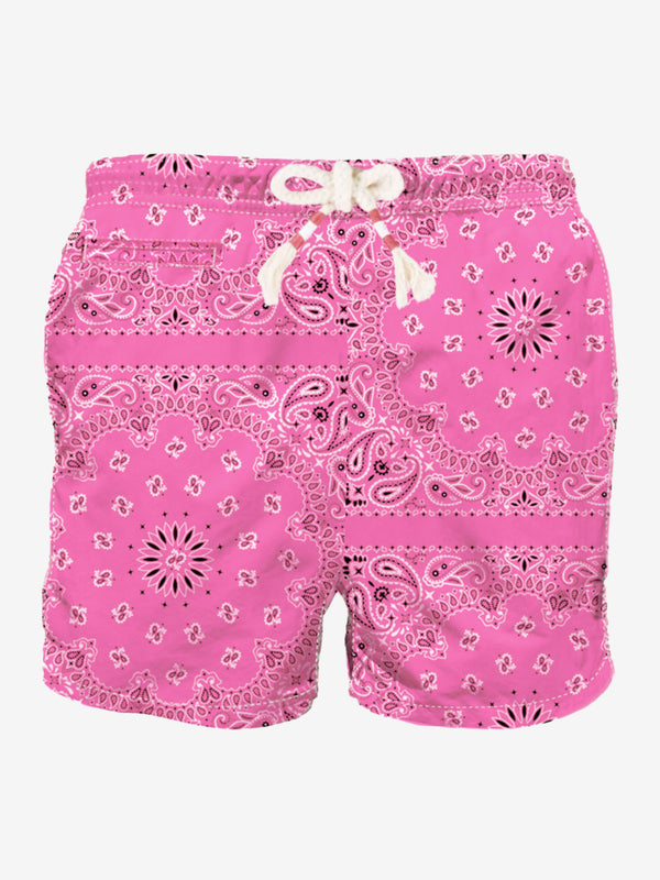 Man swim shorts with pink bandanna print