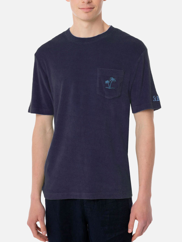 T-shirt da uomo blu navy in spugna con taschino