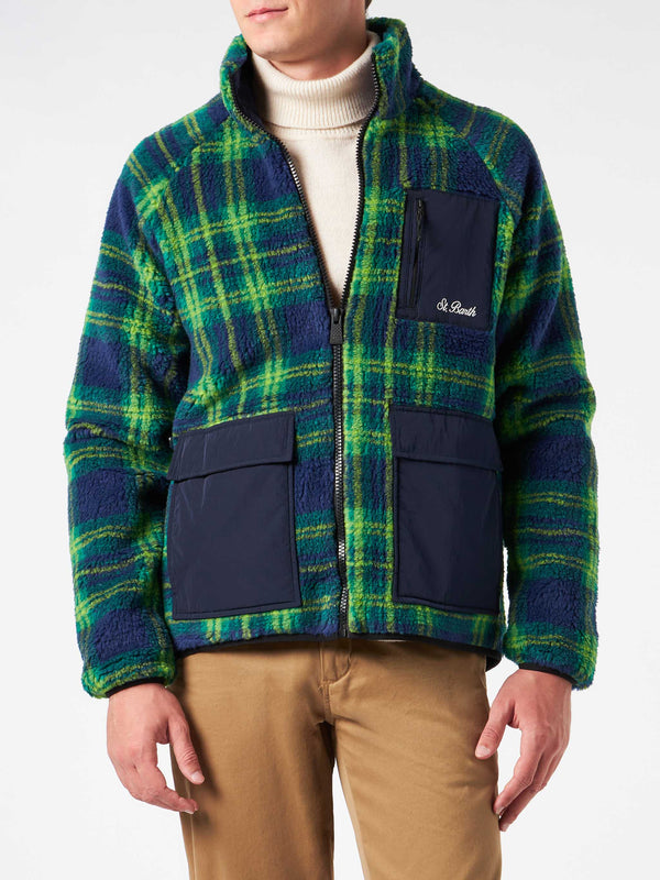 Herren-Sherpa-Jacke mit Tartan-Print