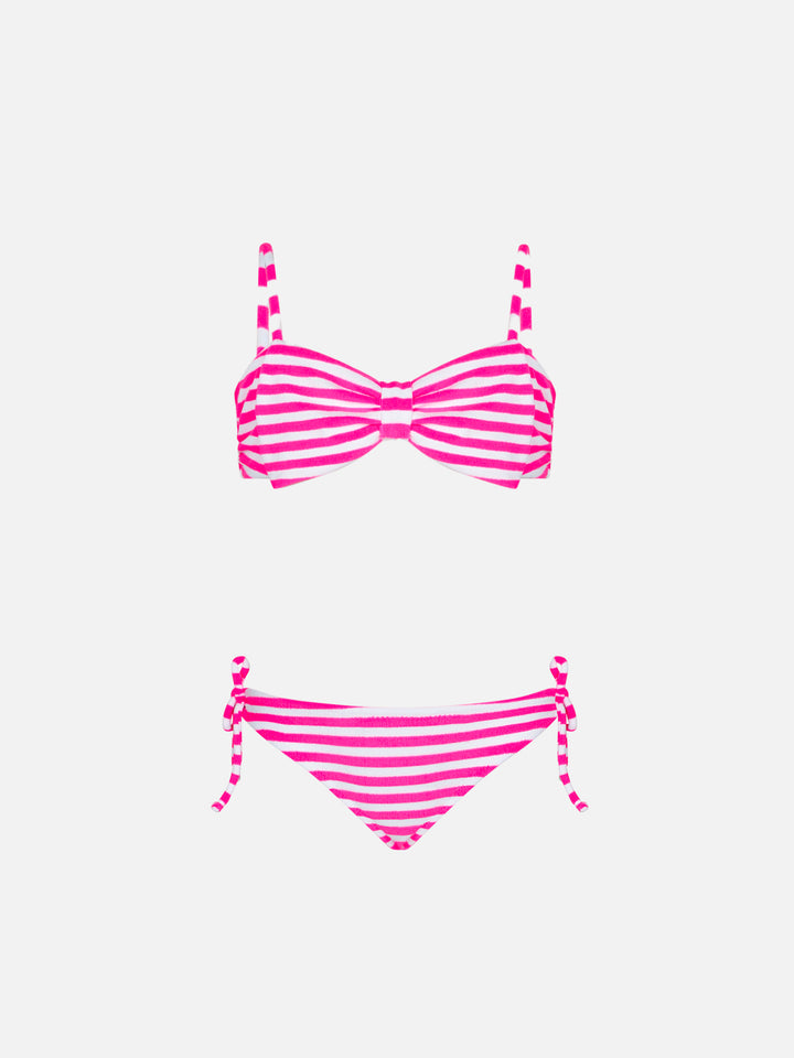 Bikini da bambina a bralette in spugna a righe