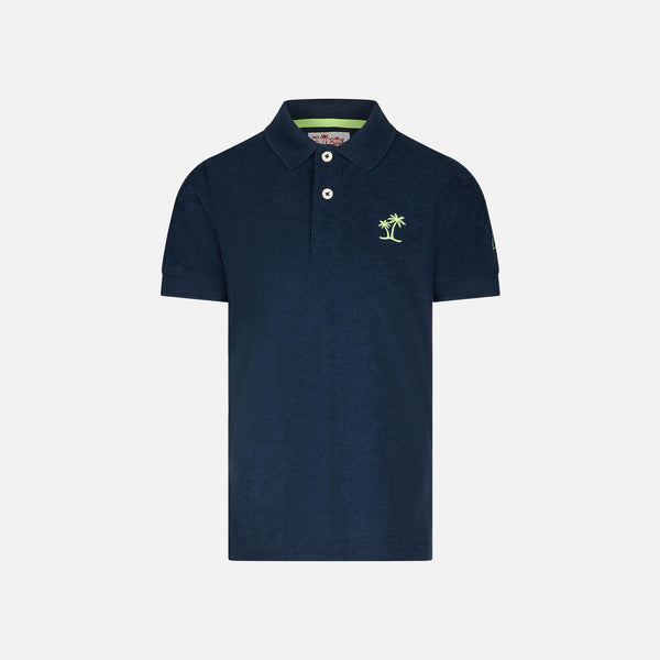 Blaues Frottee-Poloshirt für Jungen mit Palmen-Stickerei
