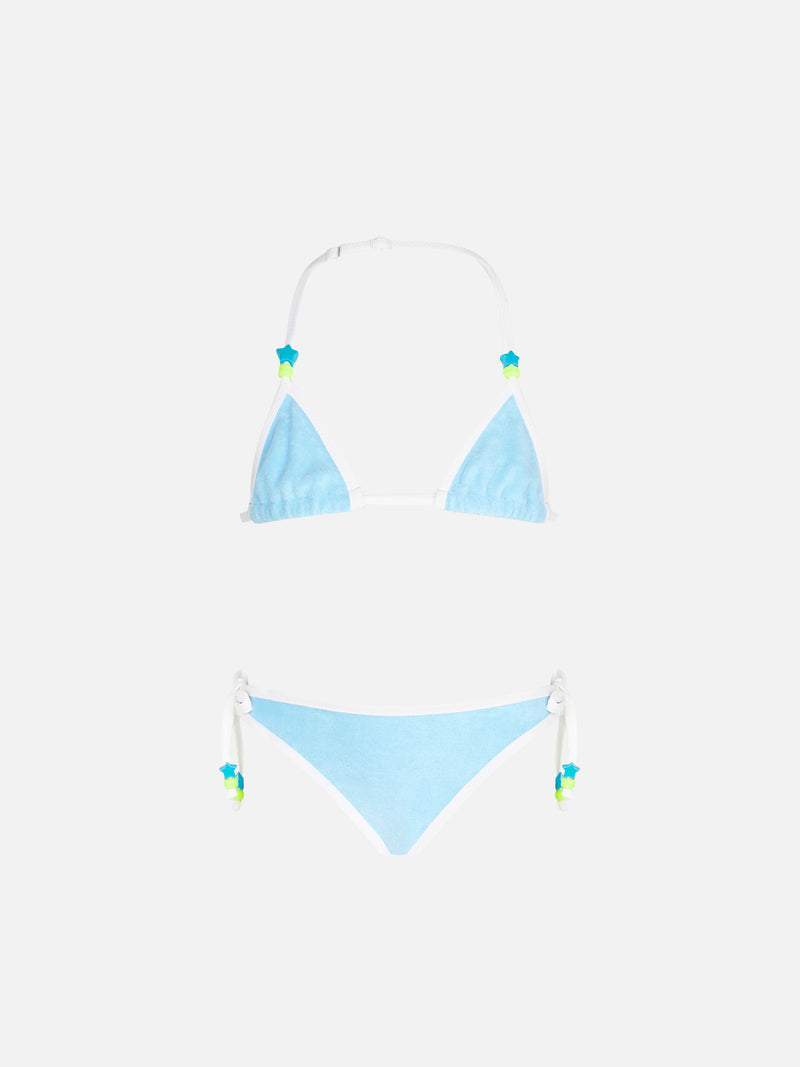 Bikini da bambina a triangolo in spugna di colore azzurro