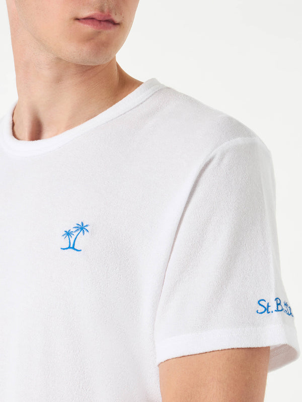 Weißes Frottee-T-Shirt für Herren mit Tasche