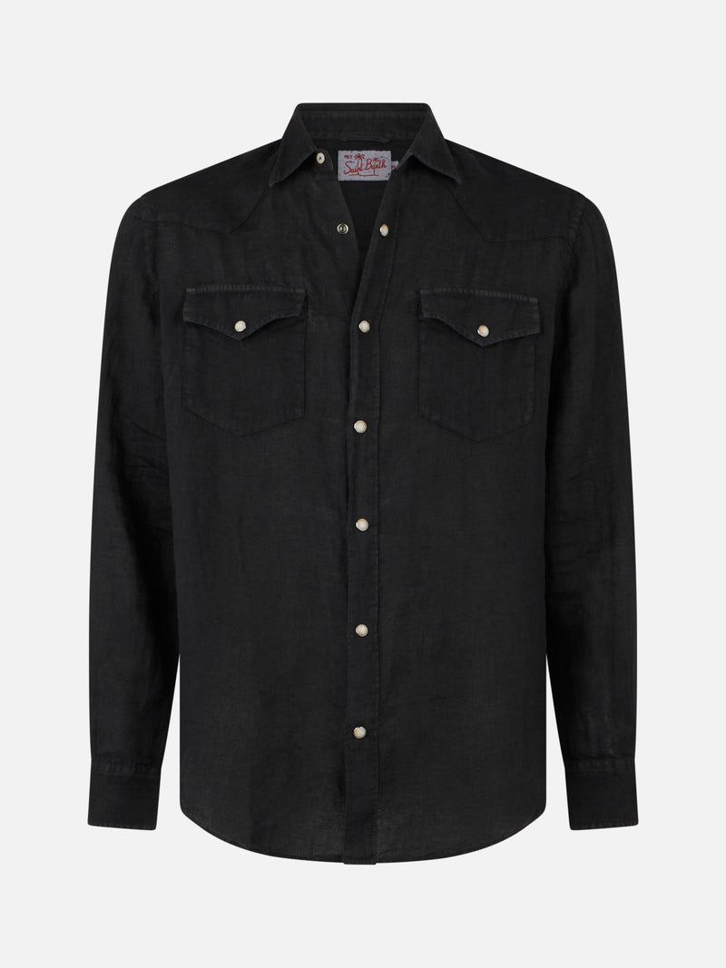 Camicia da uomo in lino nero