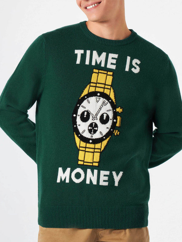 Herrenpullover mit Time is Money-Aufdruck