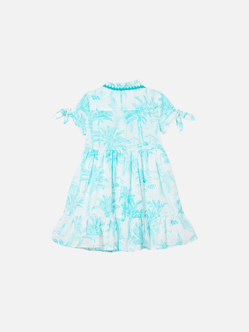 Mädchenkleid mit wassergrünem Toile de Jouy-Muster
