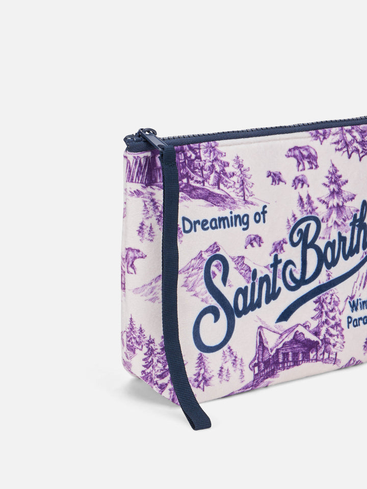 Pochette Aline in tessuto lanoso con stampa toile de jouy invernale