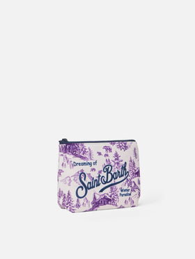 Pochette Aline in tessuto lanoso con stampa toile de jouy invernale