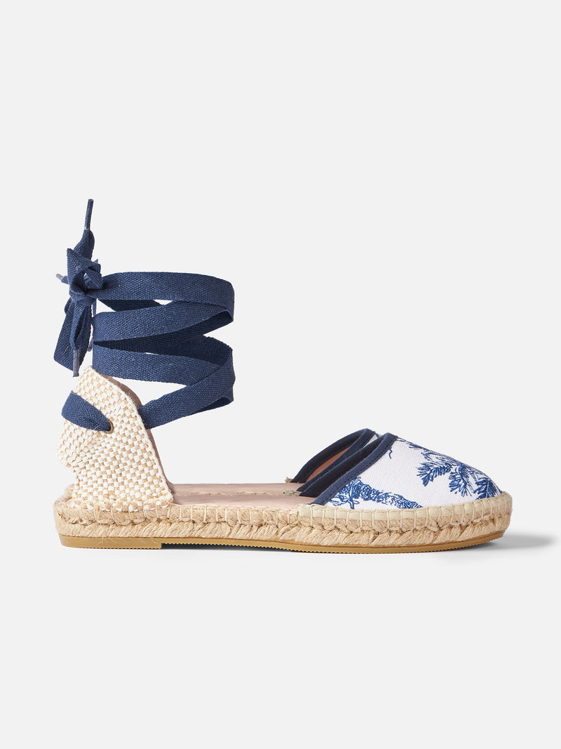 Flat espadrillas with toile de jouy print