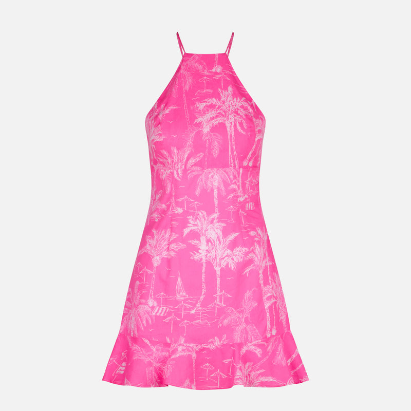 Slip-Kleid mit Toile-de-Jouy-Print in Fluo-Rosa