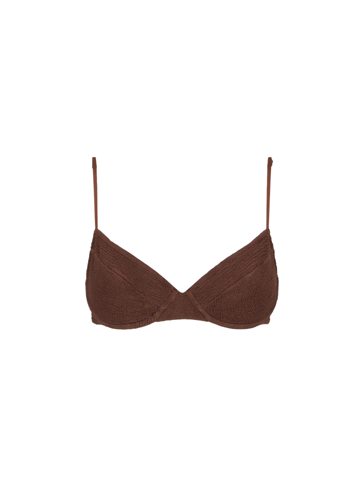 Costume da bagno donna bralette con ferretto marrone crinkle