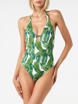 Banana leaves print one piece swimsuit