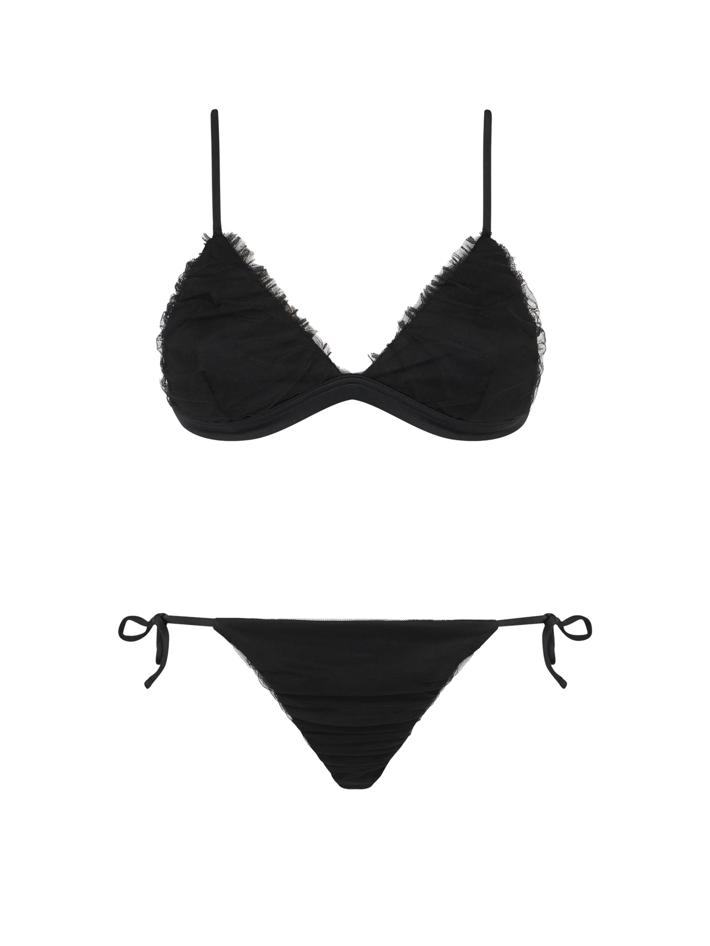 Triangle black bikini lapped with black shiny tulle - MC2 Saint Barth