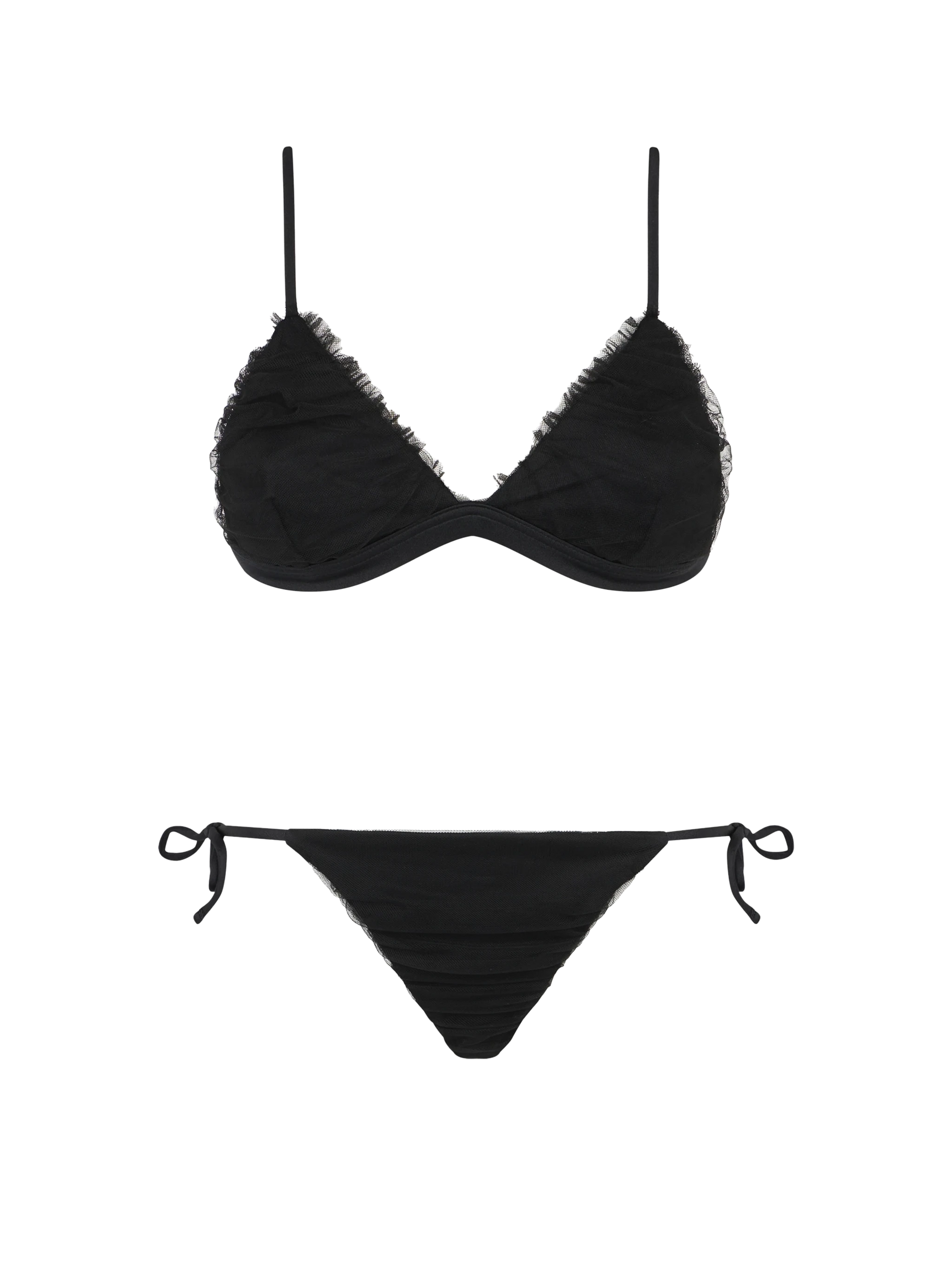 Triangle black bikini lapped with black shiny tulle - MC2 Saint Barth