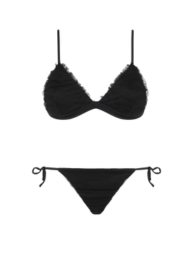 Triangle black bikini lapped with black shiny tulle - MC2 Saint Barth
