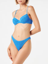 Blauer Crinkle-Bügel-Bralette-Bikini für Damen